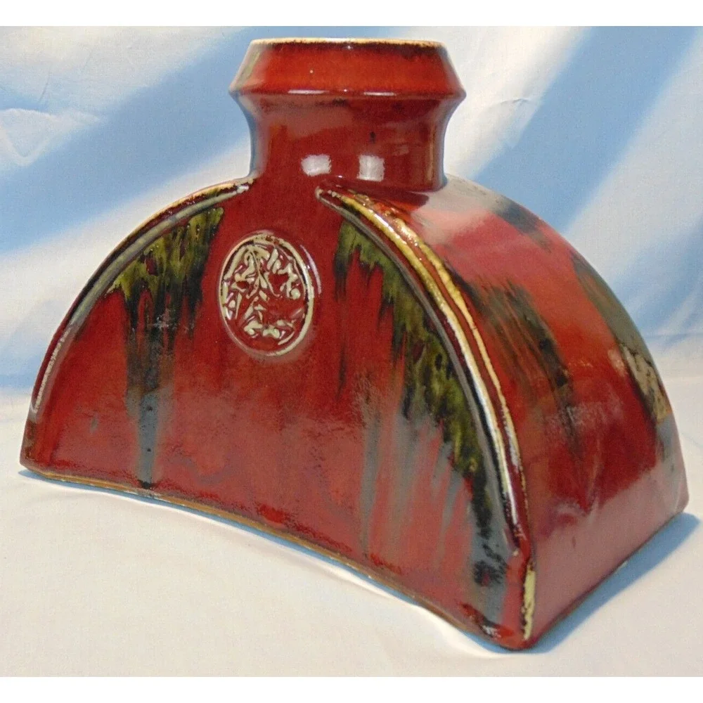 Large Medallion Flambe Oxblood Glaze Chinese Porcelain Ceramic Pottery Vase Set‎